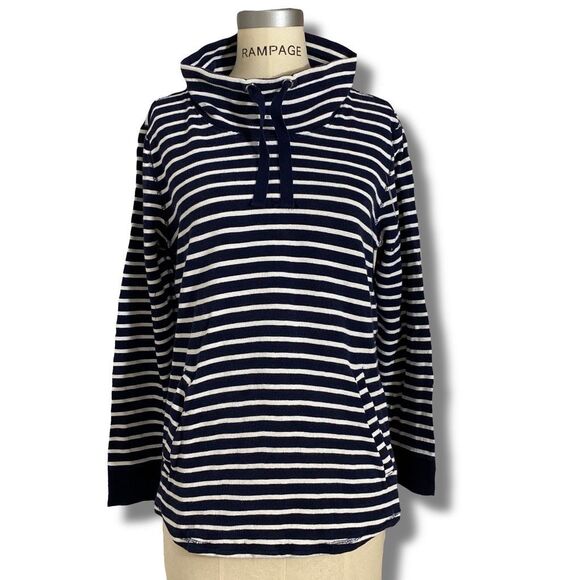J Crew Women’s Size Large Coastal Nautical Pullover Sweatshirt Navy Blue Striped - Picture 1 of 7